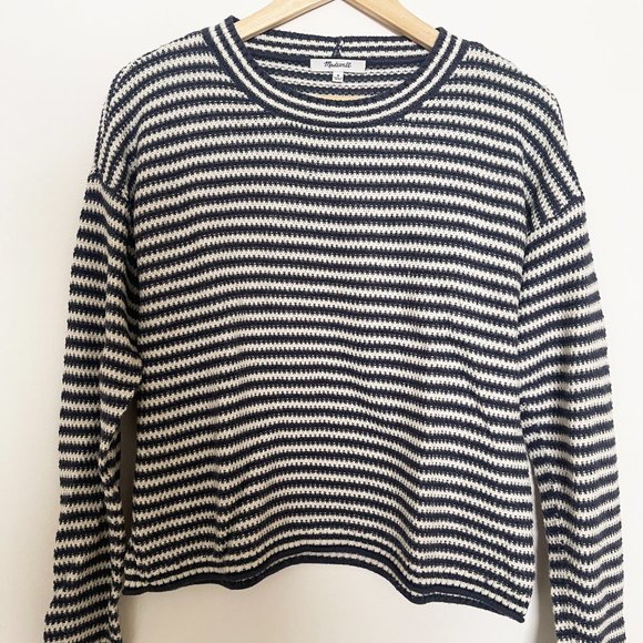 Madewell Seagrove Pullover Sweater Extra Small Navy and Natural Stripe Cotton - Picture 2 of 4